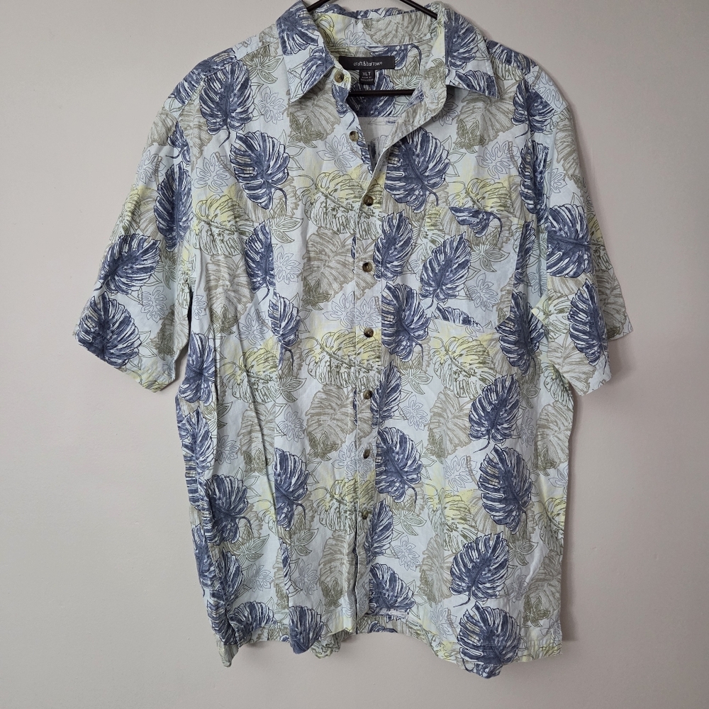 Croft & barrow Mens XLT Tall Blue/green Hawaiian Style Short Sleeve Button Up